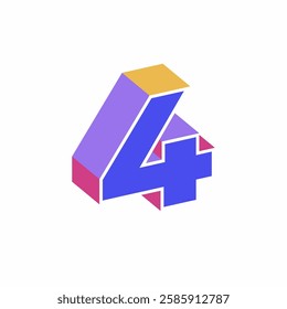 Modern 3D isometric number 4 logo with vibrant gradient colors. Perfect for branding, marketing, business identity, and creative design projects. High-quality vector illustration