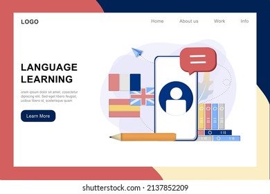 Modern 3D isometric of online languages learning, language courses banner template for website and mobile development. Literal translation, personal assistant, e-learning concept. Vector illustration.