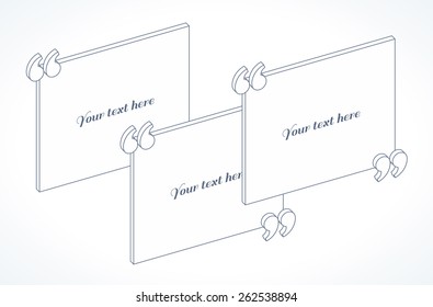 Modern 3d Isometric Quotation Marks Template. Linear Flat Illustration. Place For Your Text