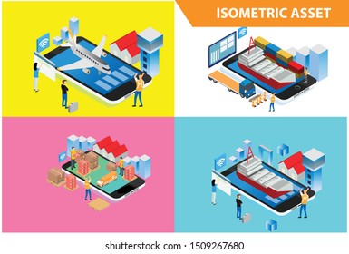 Modern 3d Isometric Set collection  Smart Expidition Technology Illustration in White Isolated Background With People and Digital Related Asset