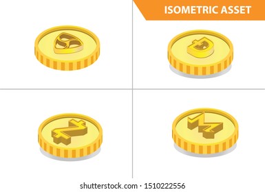 Modern 3d Isometric Set collection  Coin Virtual Money Technology Illustration in White Isolated Background With People and Digital Related Asset