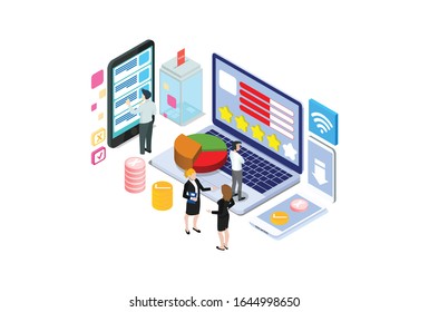 Modern 3d isometric vector concept voting online, e-voting, election internet system. Concept of online choices with box. Suitable for Diagrams, Infographics, Game Asset, And Other Graphic Asset