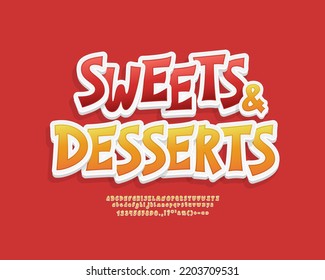 Modern 3d label Sweets and Desserts for candy packaging with letters red and yellow colors