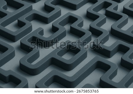 Modern 3D labyrinth background. Minimalist geometric maze in a dark grey clay texture. Sleek and sophisticated design for contemporary backdrops, web, and elegant digital art.