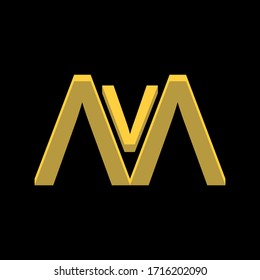 Modern 3D Letter AVA Logo in gold color and black background