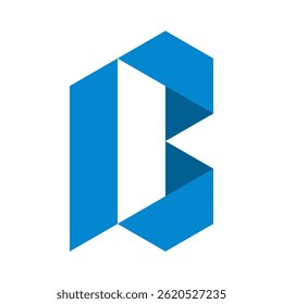 Modern 3D Letter B Logo in Solid Blue with White Negative Space