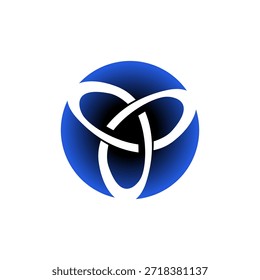 Logotipo 3D moderno de un nudo trinitario blanco en una esfera azul. Ideal para marcas de tecnología, negocios globales, comunidad o seguridad, que simbolizan la unidad y la conexión.