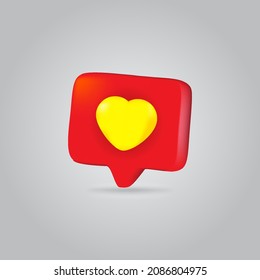 Modern 3d love vector illustration with red and yellow color on white transparent background Premium Vector