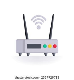 Moderner 3D-Modem-Router mit WLAN-Symbol einzeln auf hellem Hintergrund. Vektorgrafik.