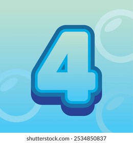A modern 3D number 4 icon with a blue gradient effect and floating bubbles, set against a light teal background. Ideal for digital designs, banners, or app interfaces.