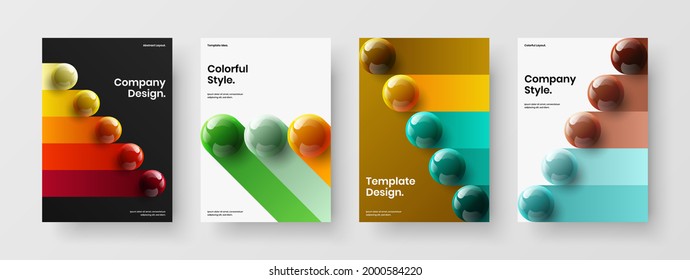 Modern 3D orbs catalog cover template composition. Bright booklet A4 design vector layout set.