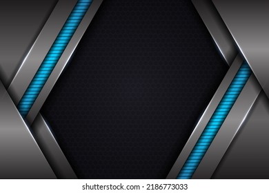 Modern 3D Overlap Futuristic Technology Glow Blue on Metallic Background with Hexagon Pattern