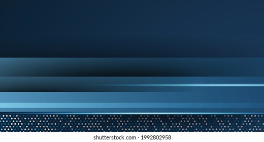 Modern 3d overlapping shapes abstract presentation background. Luxury paper cut game background. Abstract decoration, golden pattern, halftone gradients, 3d Vector illustration. Dark blue background 