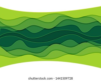 Modern 3d paper cut art template with abstract curve shapes, green color. Eco design concept background for flyers, banners, presentations and posters. Green abstract paper carve background.Paper art.