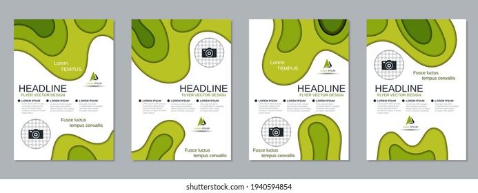 Modern 3d paper cut style trendy business flyer, booklet, brochure cover vector design templates collection. A4 format