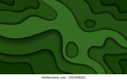 Moderno fondo de onda de corte 3d de papel con formas de curva abstracta, color verde. Para folletos, pancartas, presentaciones y afiches. Ilustración del vector