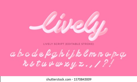 Modern 3d Pink Font Set Lettering With Gradient And Editable Strokes. Typography With Full Alphabet A To Z.