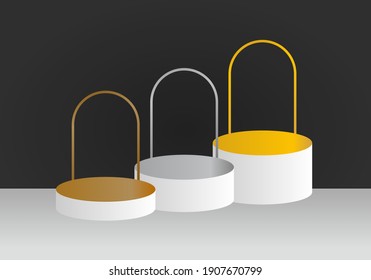 modern 3d podium pedestal. product display or award champion stage. vector. gold, silver, bronze