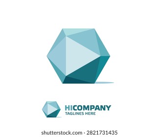 Modern 3D polygonal logo with triangular blue and teal facets, bold uppercase text, and clean corporate style, ideal for technology or business branding.