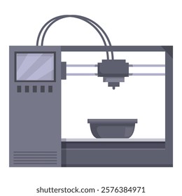 Modern 3d printer icon in vector illustration showcasing the latest technology in digital additive manufacturing, prototype design, and equipment innovation for the industry