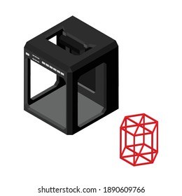 Modern 3D printer and printed figure isolated on white background. Isometric view.Vector