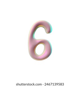 Modern 3D printing house with a pink shiny number 6, made in a glossy style with a holographic gradient. A dedicated vector element for futuristic design.