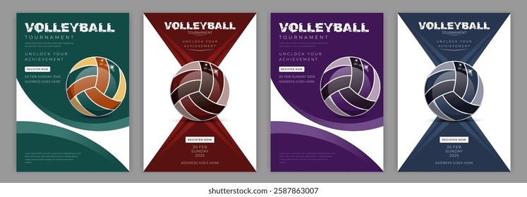 Modern 3D Realistic Volleyball Tournament Sports Flyer Template Creative Vector Illustration for Event Promotion Championship League Club Matches and Sports Marketing Advertisements editable eps file.