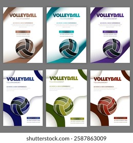 Modern 3D Realistic Volleyball Tournament Sports Flyer Template Creative Vector Illustration for Event Promotion Championship League Club Matches and Sports Marketing Advertisements editable eps file.