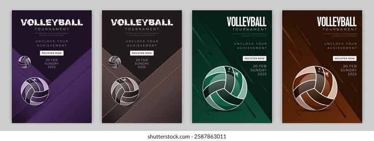 Modern 3D Realistic Volleyball Tournament Sports Flyer Template Creative Vector Illustration for Event Promotion Championship League Club Matches and Sports Marketing Advertisements editable eps file.