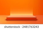 Modern 3D Red Podium on Bright Orange Background with Glowing Light, Minimalist Style Product Display and Mockup