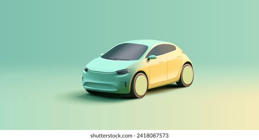 modern 3d render car model, simplified shapes, big wheels, new generation car, green electro energy