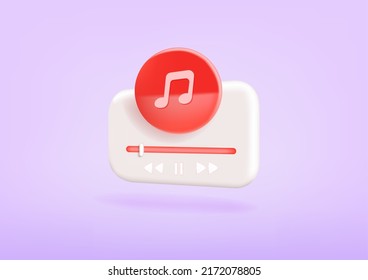 Modern 3d rendering minimal audio music player concept. audio media playback controls. Vector 3d illustration