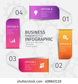 Modern 3D ribbons in the form of a square for business infographics. Vector template with 5 steps, parts, options, stages