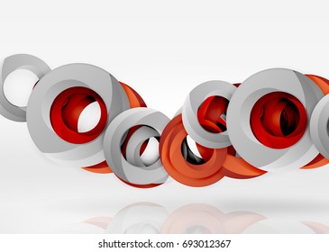 Modern 3d ring composition in grey and white space, vector abstract background