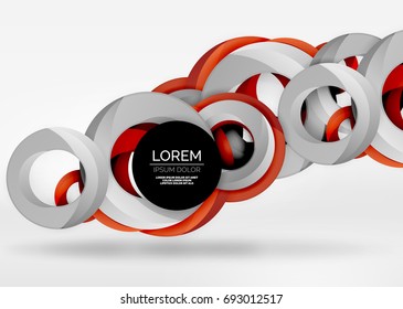 Modern 3d ring composition in grey and white space, vector abstract background