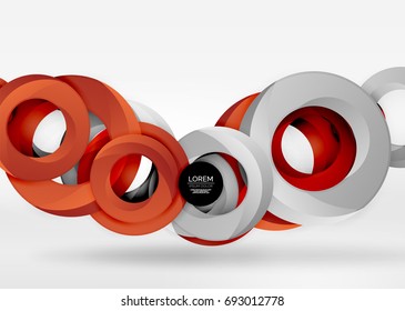 Composición moderna del anillo 3d en espacio gris y blanco, fondo abstracto vectorial