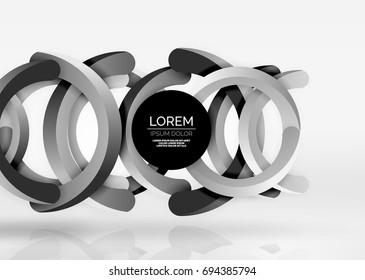 Modern 3d ring composition in grey and white space, vector abstract background