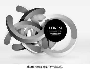 Modern 3d ring composition in grey and white space, vector abstract background