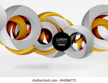 Modern 3d ring composition in grey and white space, vector abstract background