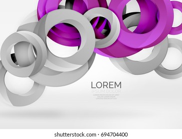 Modern 3d ring composition in grey and white space, vector abstract background