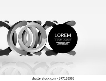 Modern 3d ring composition in grey and white space, vector abstract background