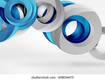 Modern 3d ring composition in grey and white space, vector abstract background