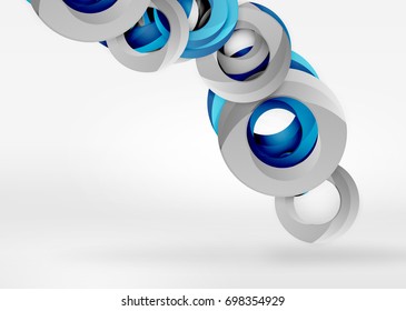 Modern 3d ring composition in grey and white space, vector abstract background