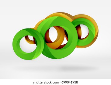 Modern 3d ring composition in grey and white space, vector abstract background