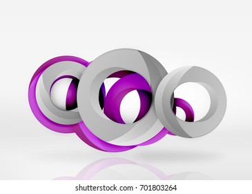 Modern 3d ring composition in grey and white space, vector abstract background