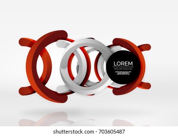 Modern 3d ring composition in grey and white space, vector abstract background