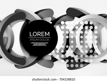 Composición moderna del anillo 3d en espacio gris y blanco, fondo abstracto vectorial