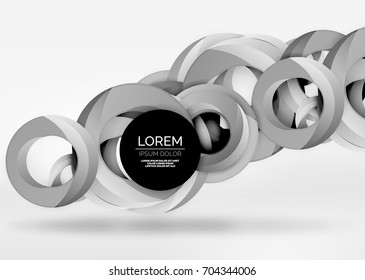 Modern 3d ring composition in grey and white space, vector abstract background