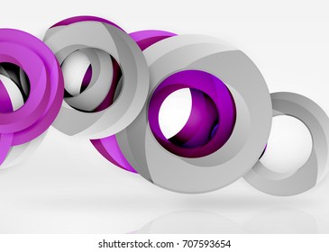 Modern 3d ring composition in grey and white space, vector abstract background