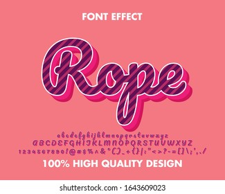 Modern 3d 'rope' Pattern Text Effect Pink and Blue. Full Set Alphabet, number and Symbil. Premium Vector